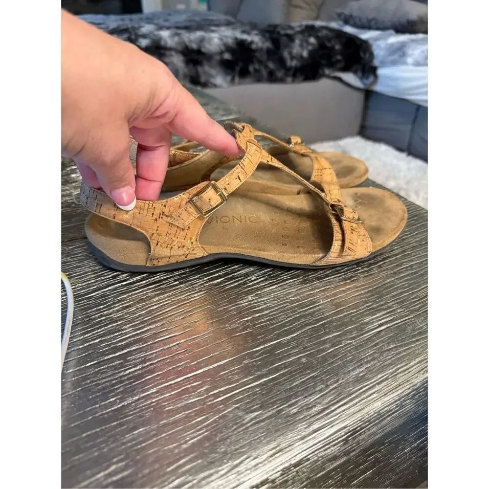 Vionic Isla T-Strap Cork Sandals sz 10 EUC